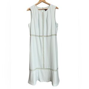 Ann Taylor dress crochet embroidered cutout sheath midi light blue special event